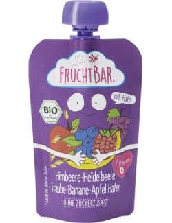 FruchtBar Bio Fruchtpüree Himbeere-Heidelbeere-Traube-Banane-Apfel-Hafer